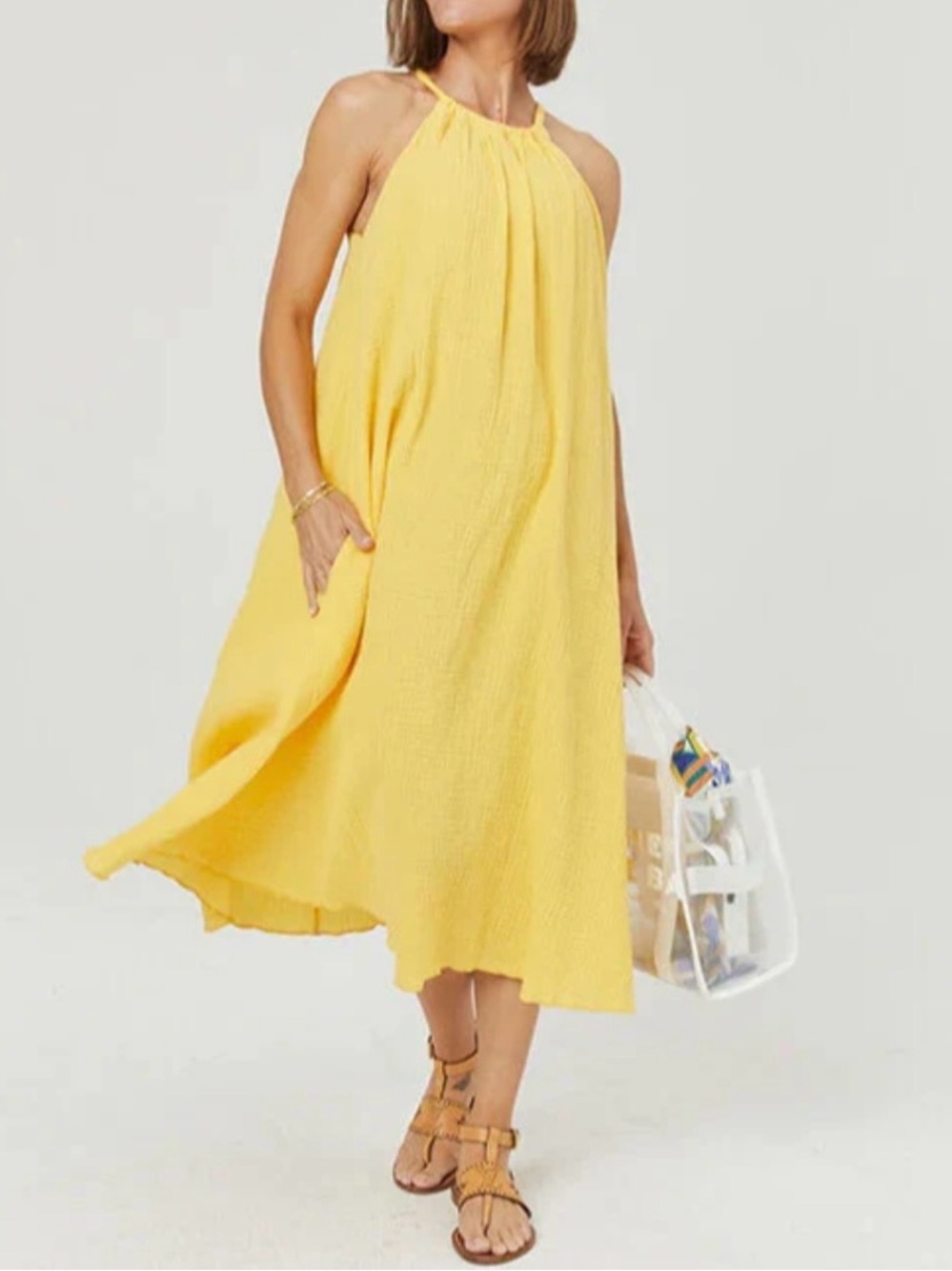 She Bird Halter Neck Yellow Midi Dress - Effortless Summer Style